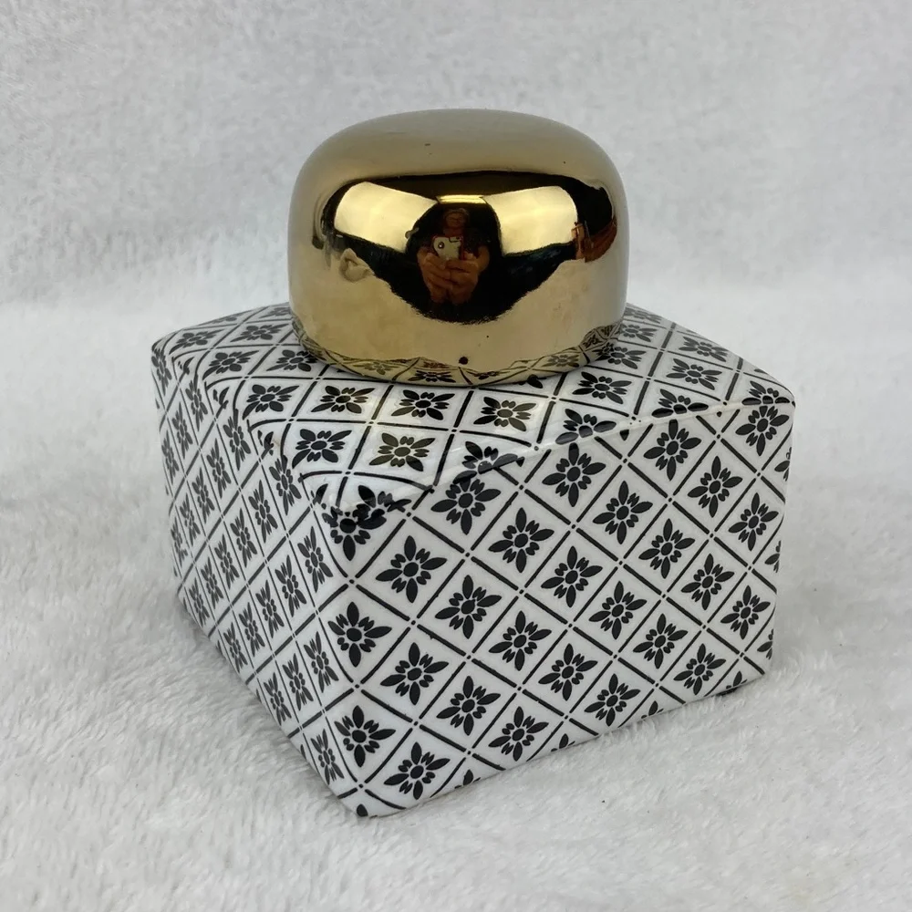 Modern Black & White Patterned Decorative Ceramic Square Ginger Jar Petite 3.5”